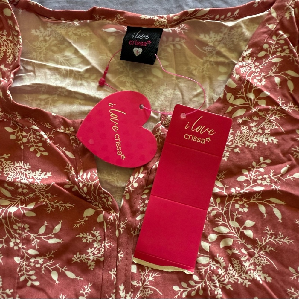 I Love Crissa Women’s Floral Tunic Top Pink Mauve Short Sleeve Size Large NWT - Picture 3 of 6